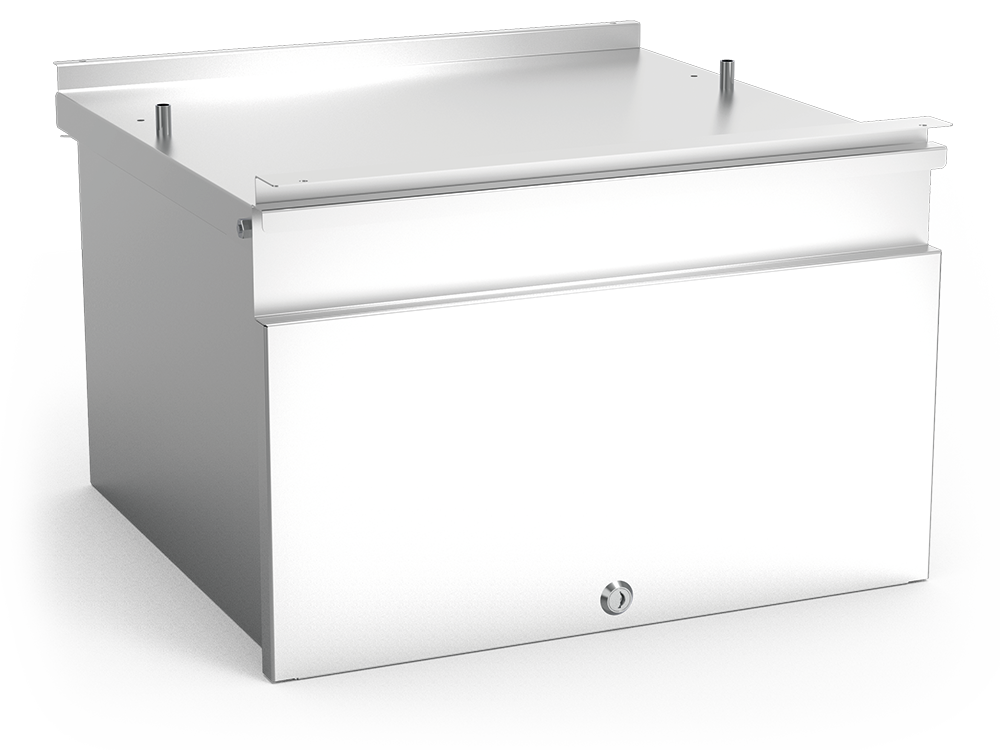 Cajón inox grande acoplado a mueble