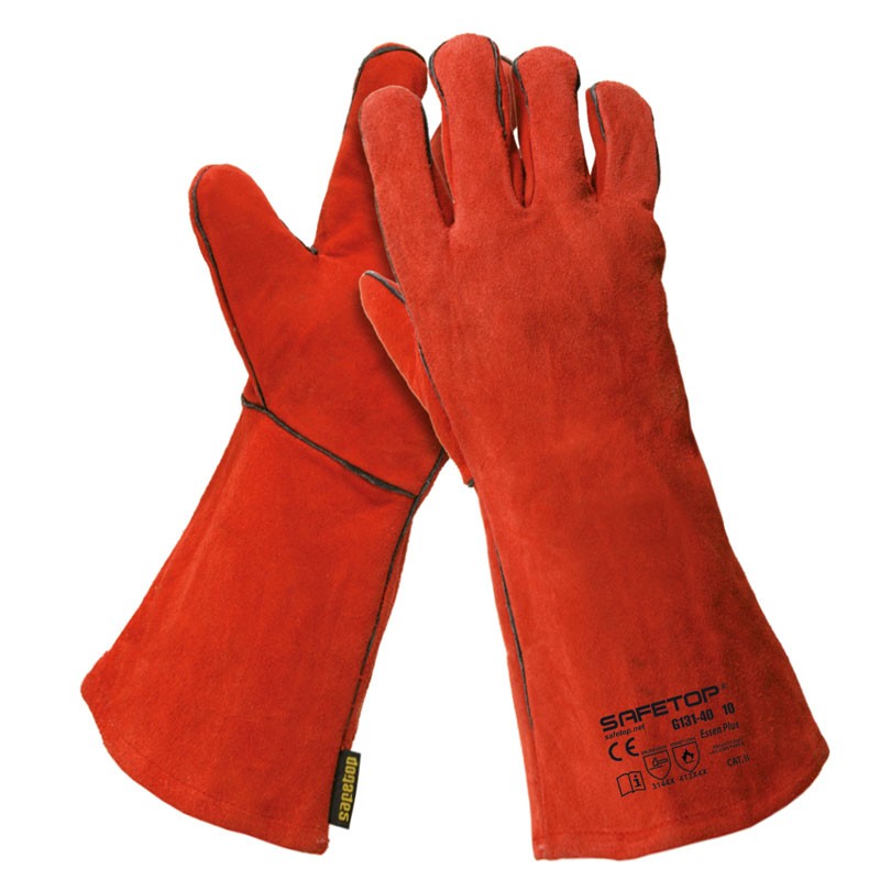 [G131-40] ESSEN PLUS,  guante de soldador rojo 40 cm talla única